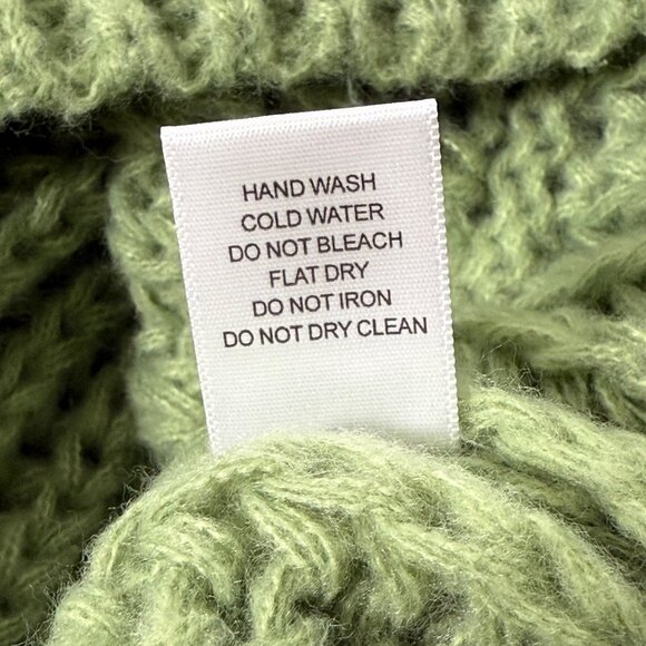 Hyfve Sweater Womens Sz M Green Chunky Open Knit Puff Sleeve Crewneck Pullover - Picture 8 of 9